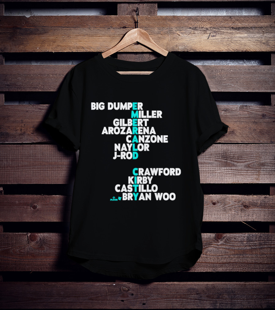 Seattle Baseball Names 2026 Big Dumper Kelenic Gilbert Arozarena Canzone Naylor J Rod Crawford Kirby Castillo Bryan Woo T-Shirt