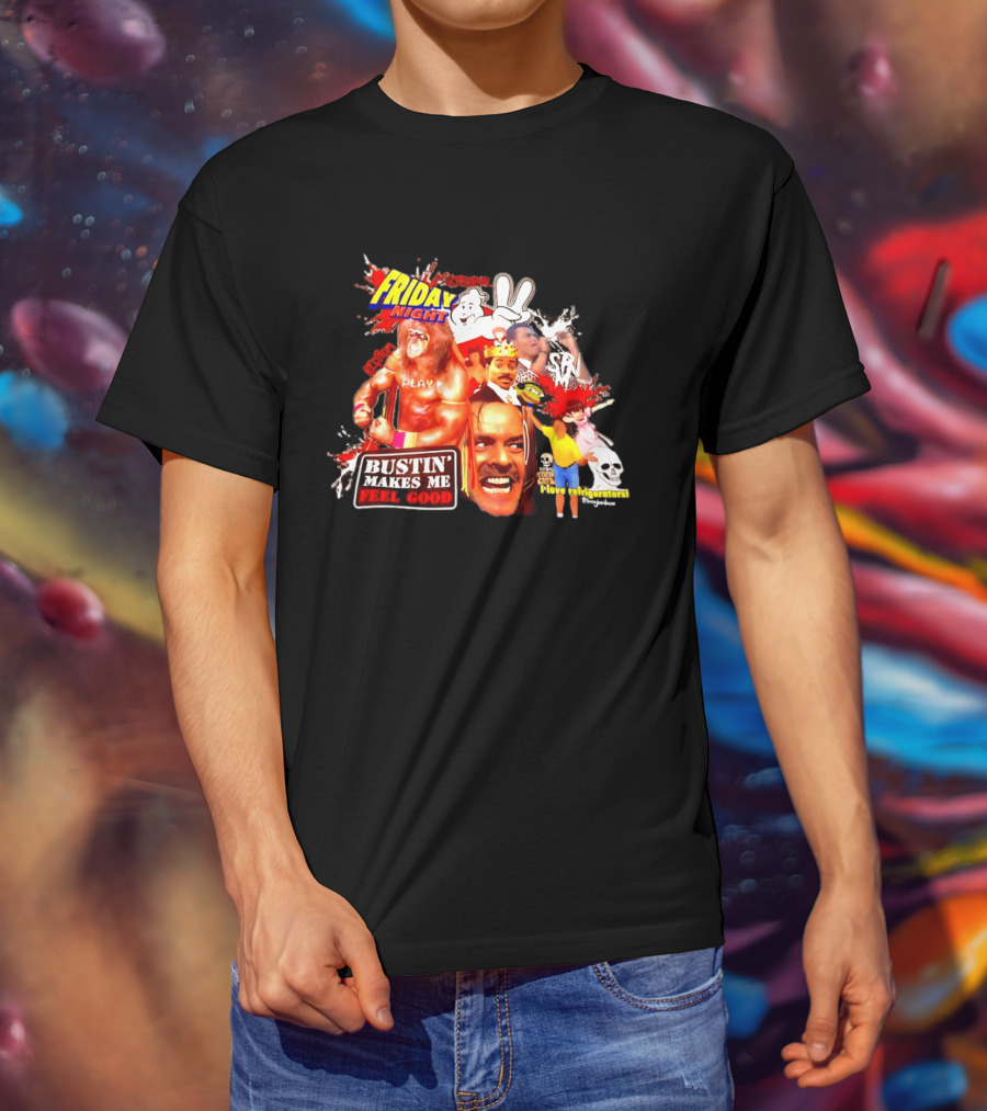 Friday Night Spook Man Bustin' Makes Me Feel Good Skeleton Lovers Retro Stars T-Shirt