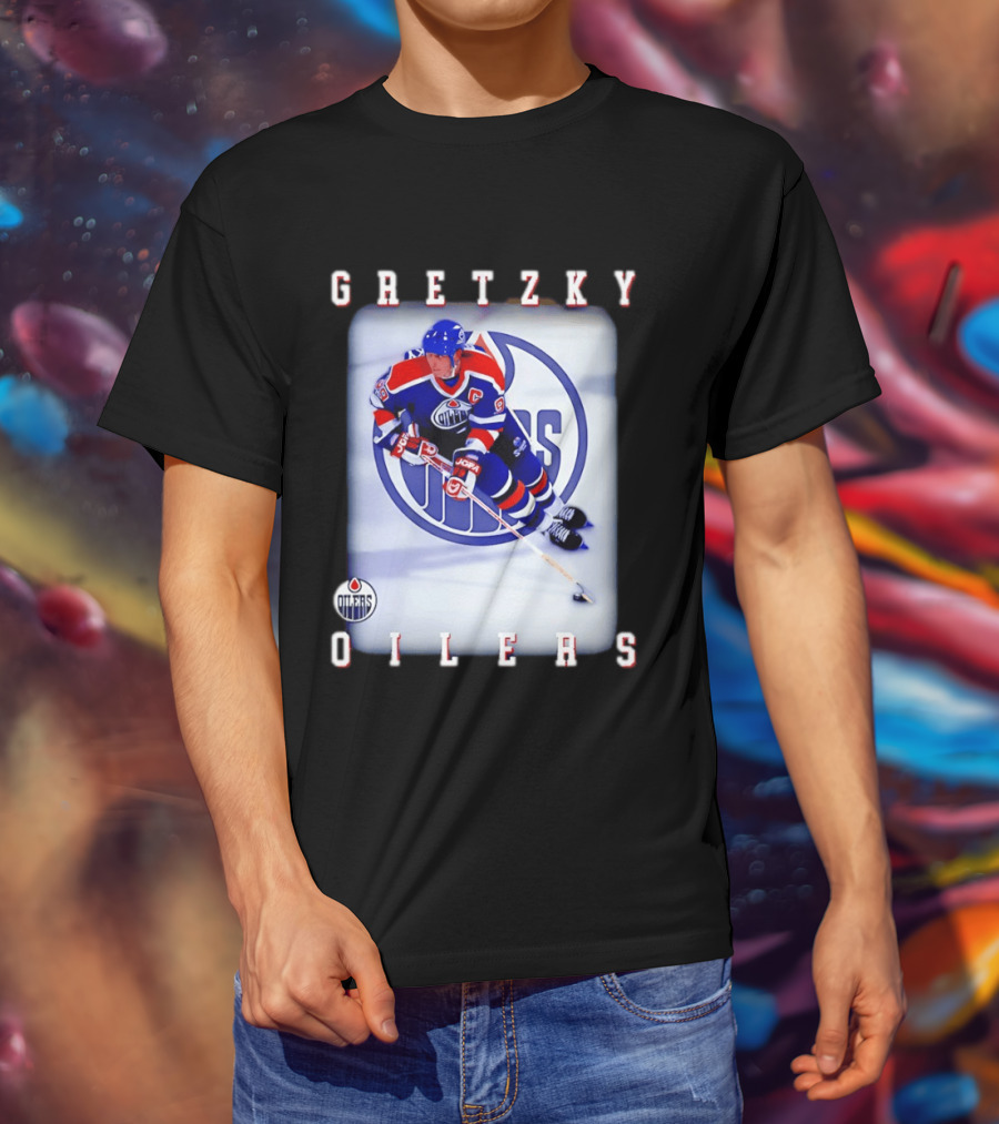 Wayne Gretzky Edmonton Oilers Iconic NHL Legend Action Shot T-Shirt
