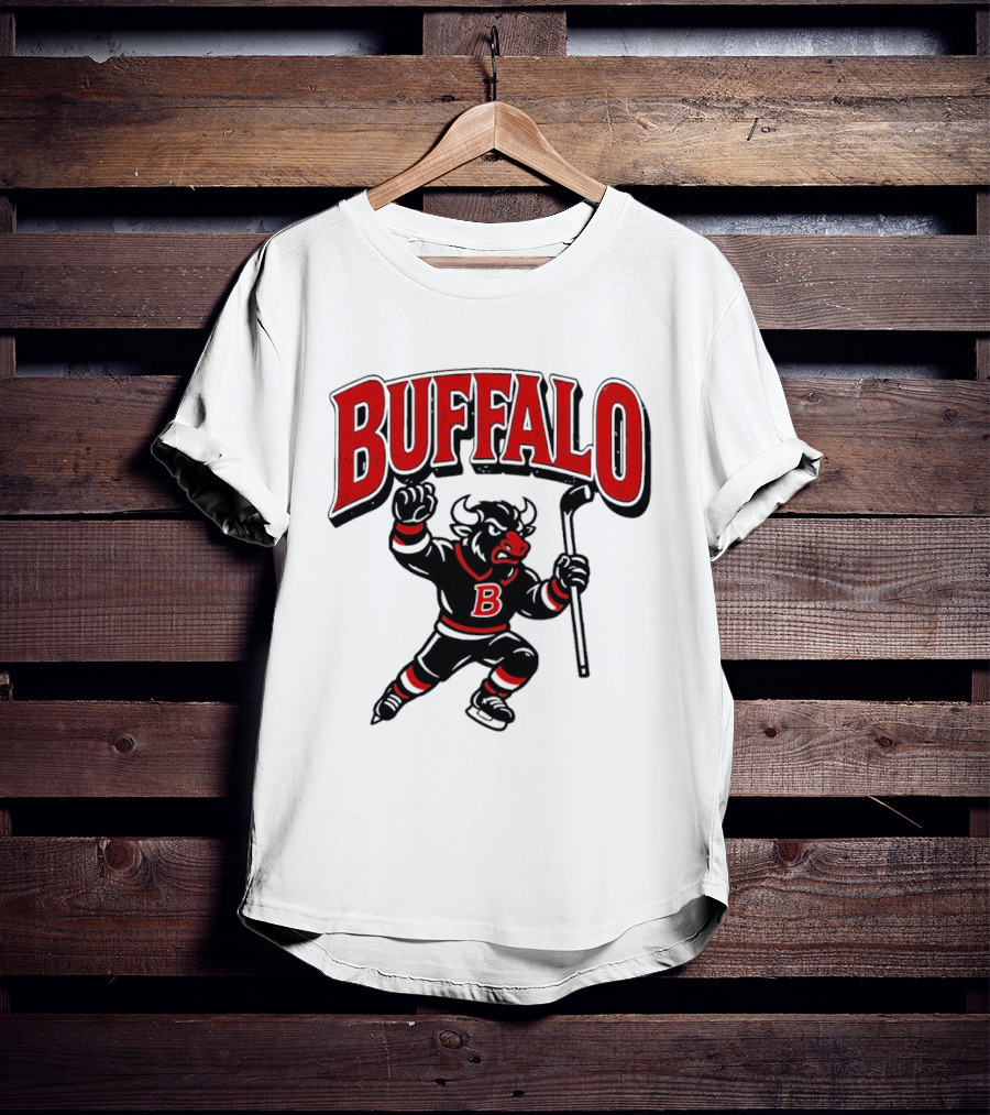 Buffalo Sabres Hockey Bull Holding Stick Retro Sports Team T-Shirt