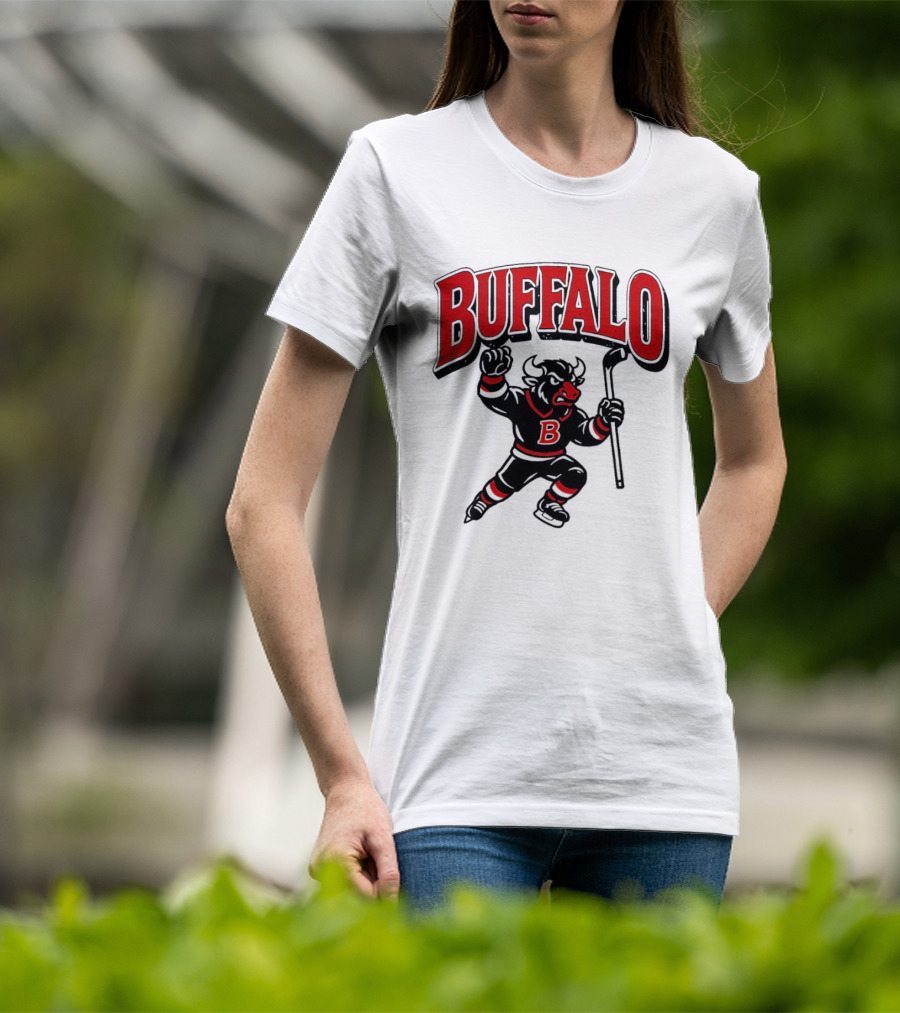 Buffalo Sabres Hockey Bull Holding Stick Retro Sports Team T-Shirt