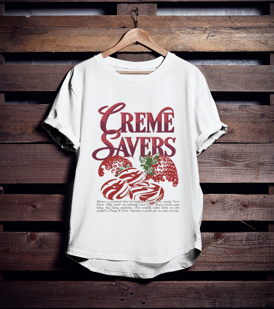 Creme Savers Strawberry Swirl Candy Logo With Strawberries T-Shirt