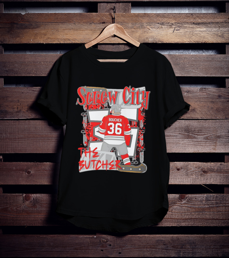 Screw City Boucher 36 The Butcher Rockford IceHogs Hockey T-Shirt
