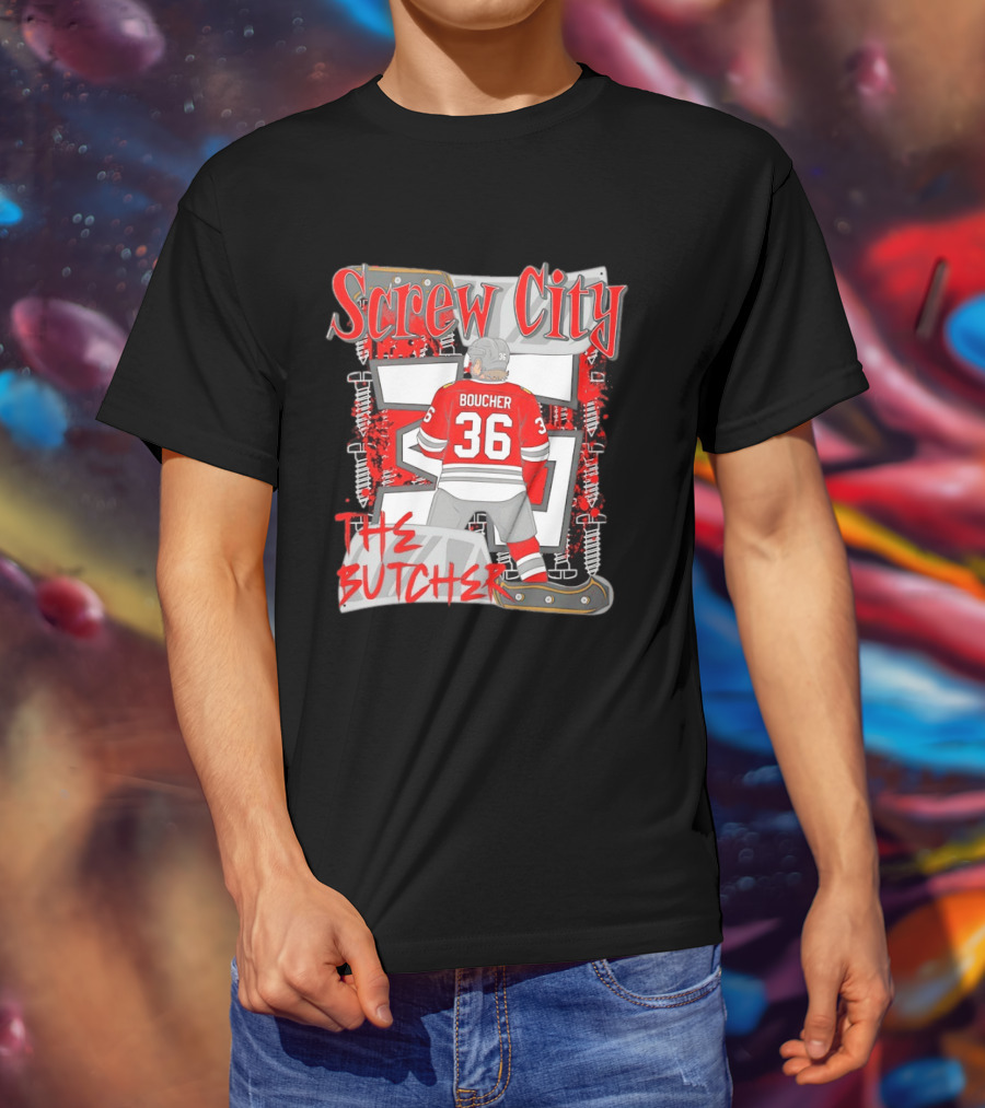 Screw City Boucher 36 The Butcher Rockford IceHogs Hockey T-Shirt