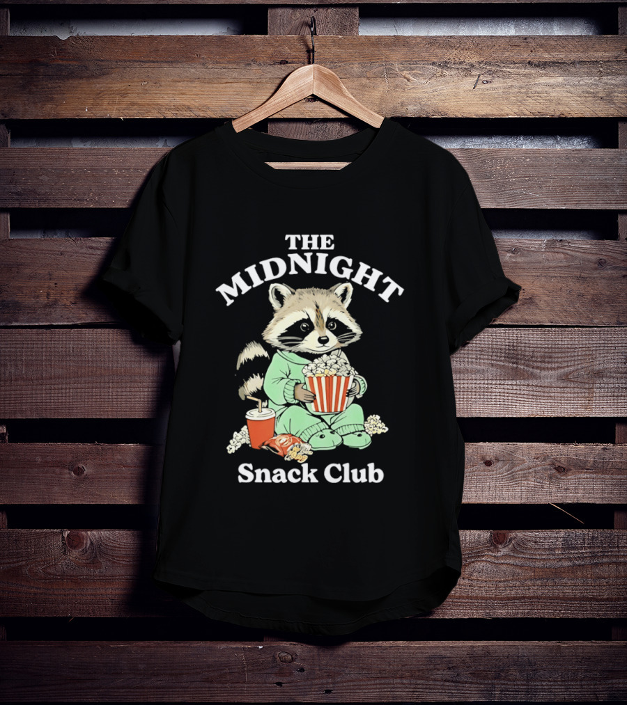 The Midnight Snack Club Raccoon Eating Butter Popcorn Pajamas T-Shirt