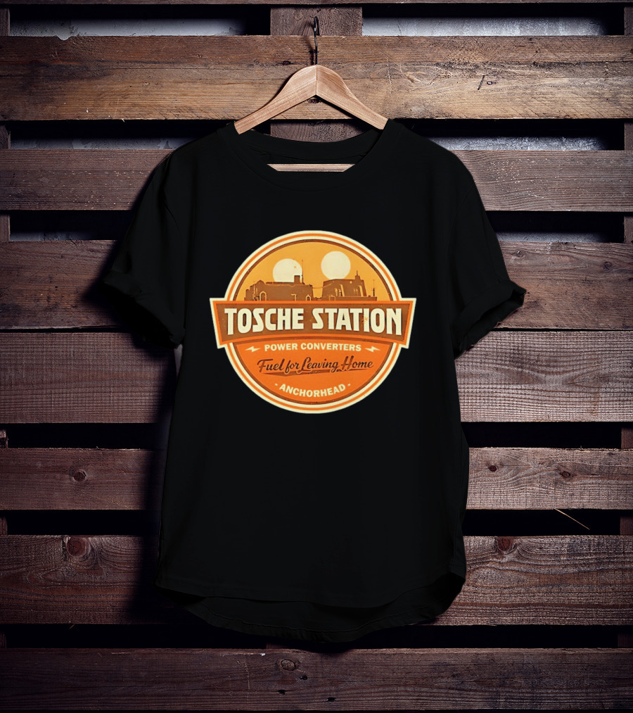 Tosche Station Power Converters Fuel For Leaving Home Anchorhead Twin Suns Desert Scene T-Shirt