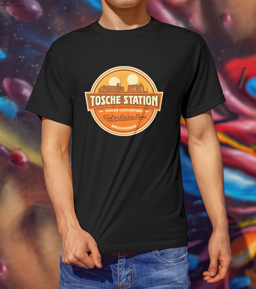 Tosche Station Power Converters Fuel For Leaving Home Anchorhead Twin Suns Desert Scene T-Shirt