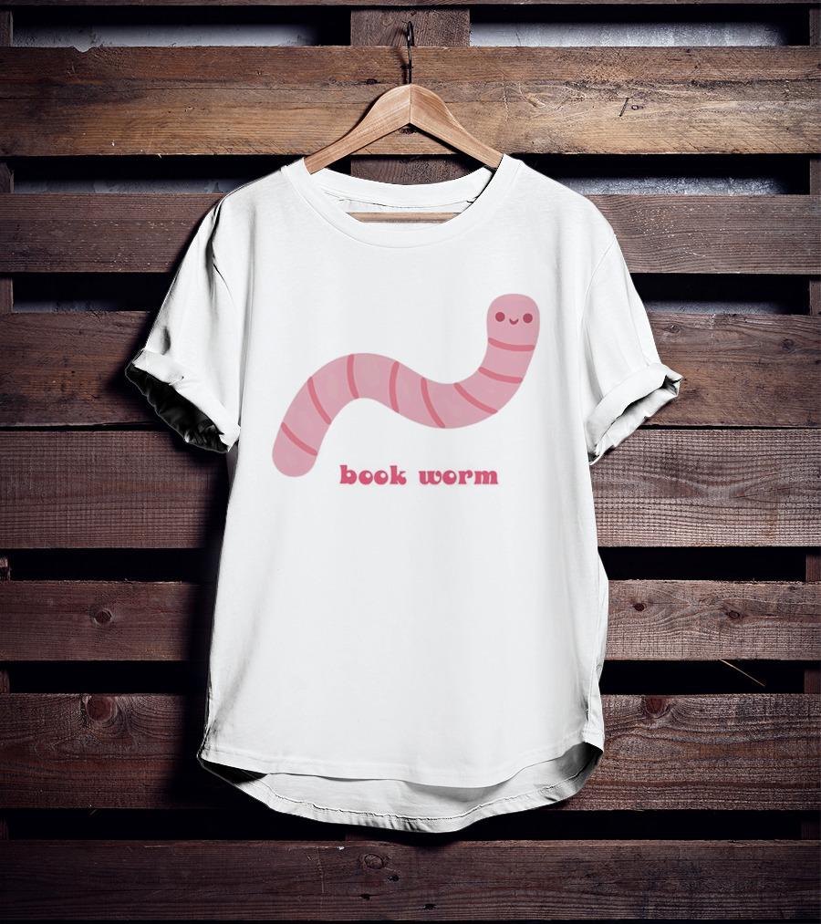 Pink Smiling Book Worm Cute T-Shirt