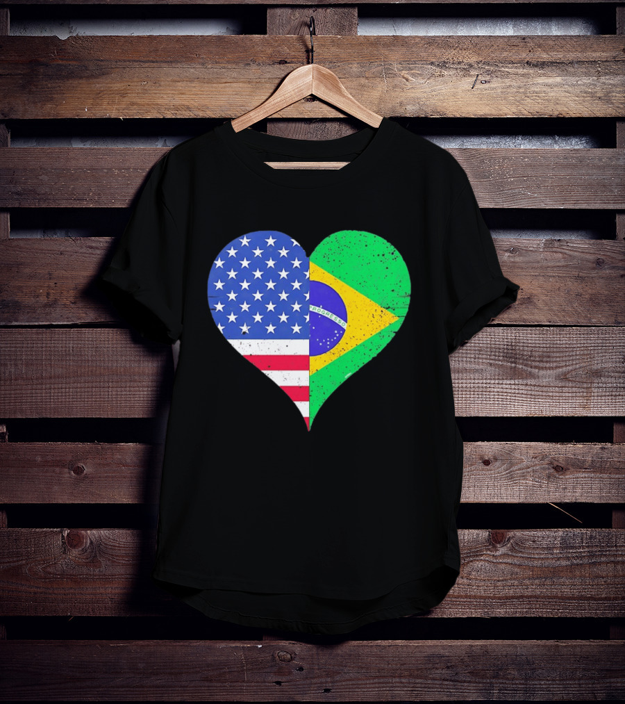 Brazilian And American Heart Flags Unity T-Shirt