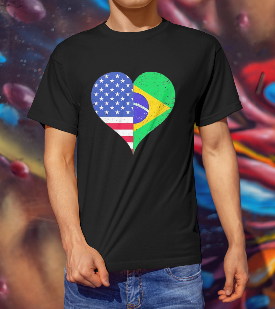 Brazilian And American Heart Flags Unity T-Shirt