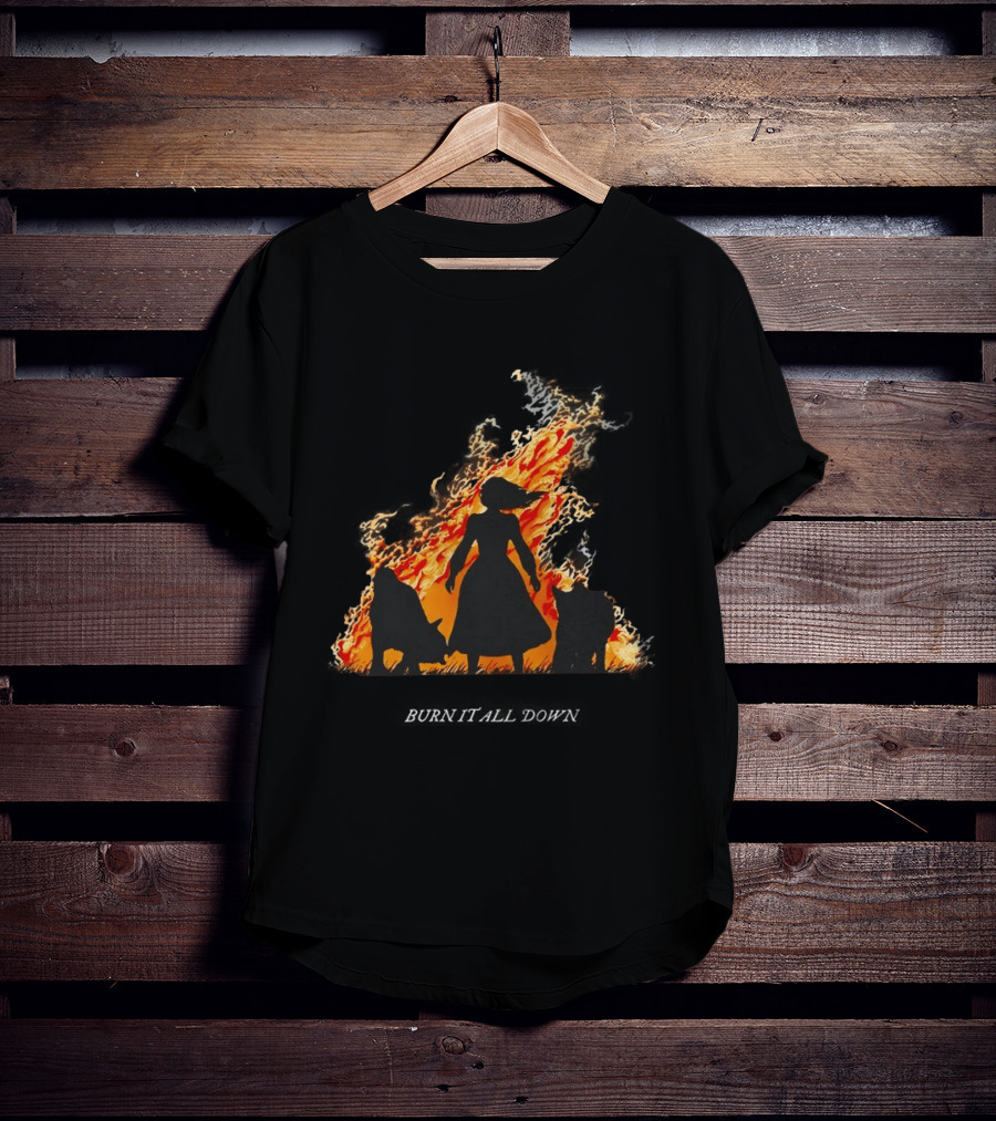 Burn It All Down Matriarchy Flames Woman Wolves T-Shirt