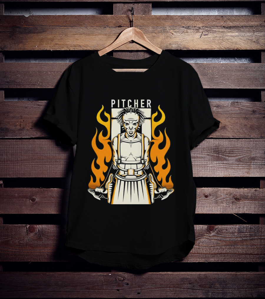 Pitcher Zombie Flames Baseball Undead T-Shirt