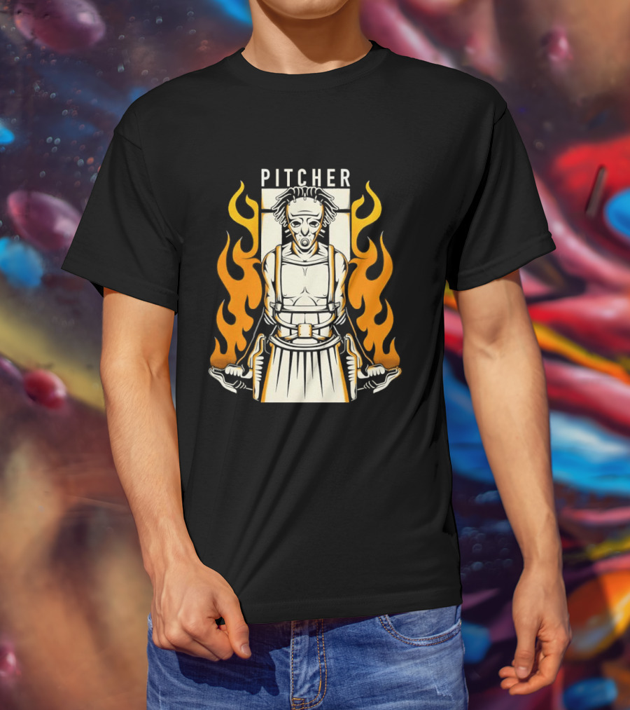 Pitcher Zombie Flames Baseball Undead T-Shirt