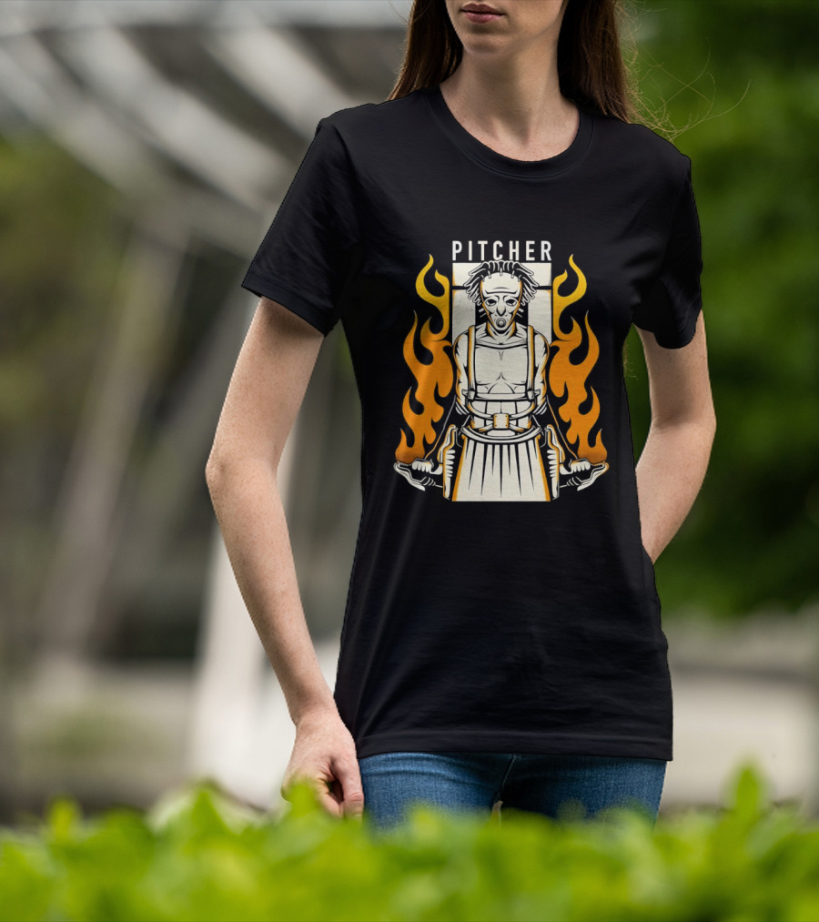 Pitcher Zombie Flames Baseball Undead T-Shirt