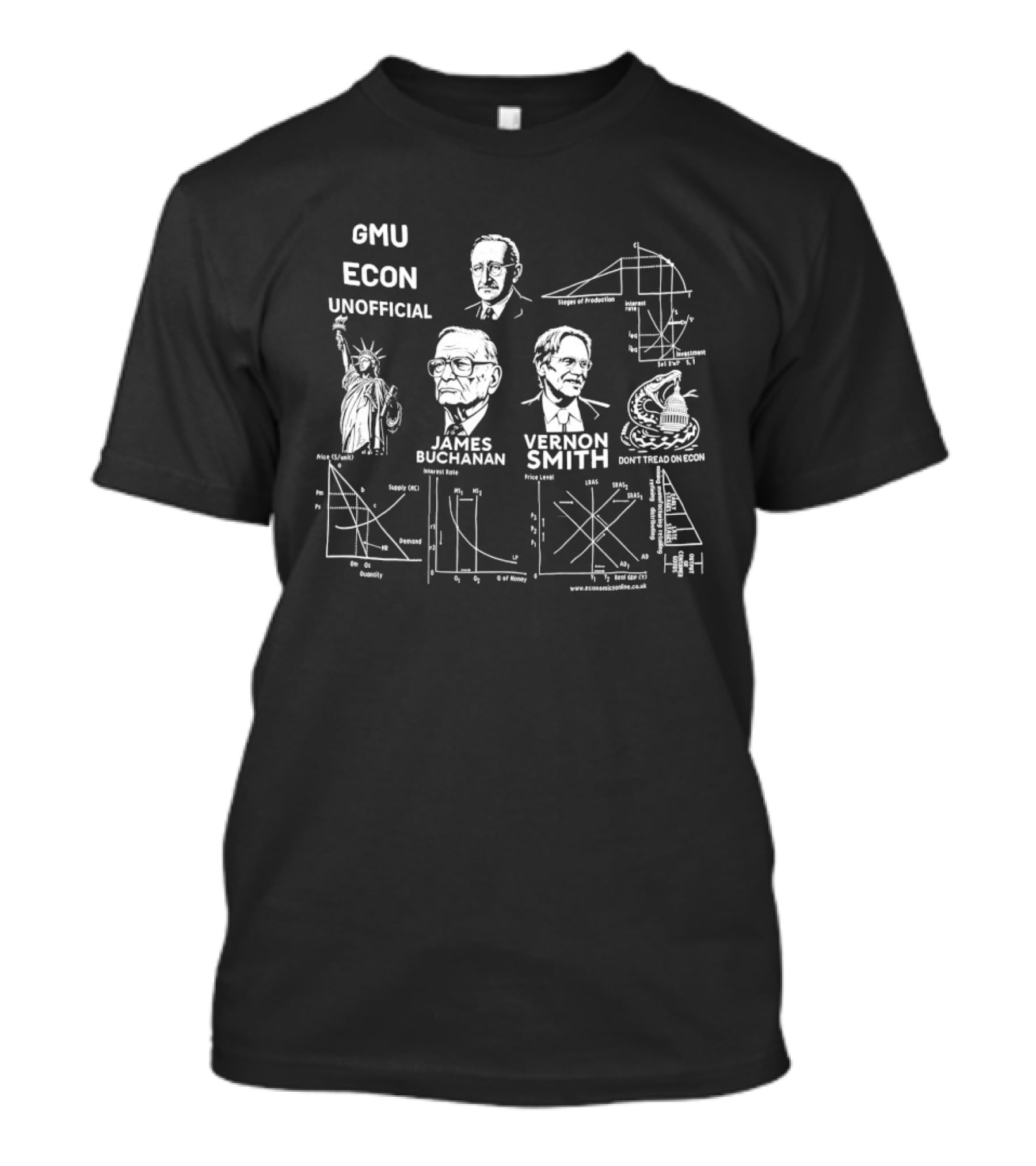 GMU Econ Unofficial James Buchanan Vernon Smith Liberty Diagrams Gadsden Snake T-Shirt