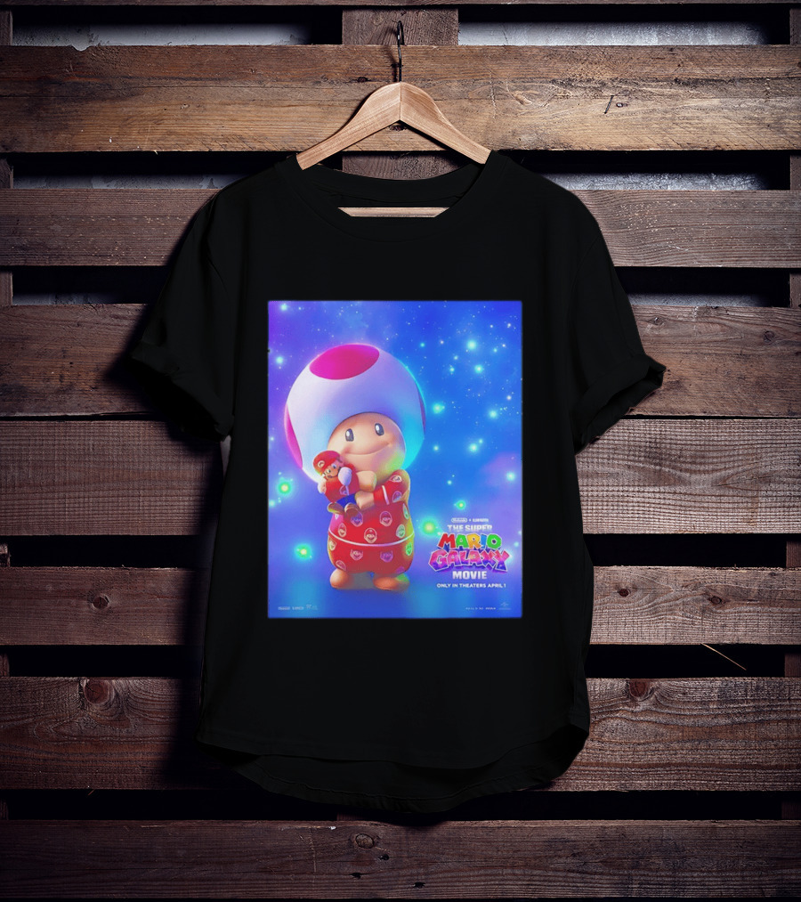 The Super Mario Galaxy Movie Toad Hugging Mario Pajamas Only In Theaters April 1 T-Shirt