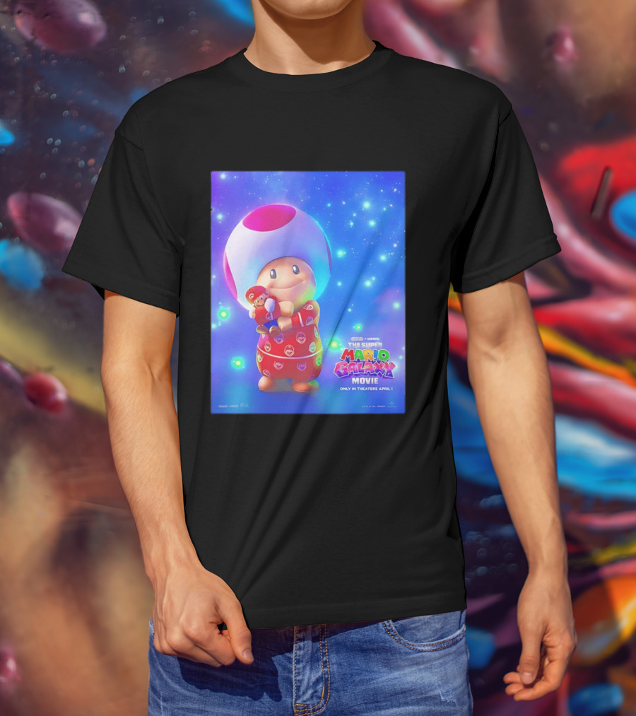 The Super Mario Galaxy Movie Toad Hugging Mario Pajamas Only In Theaters April 1 T-Shirt