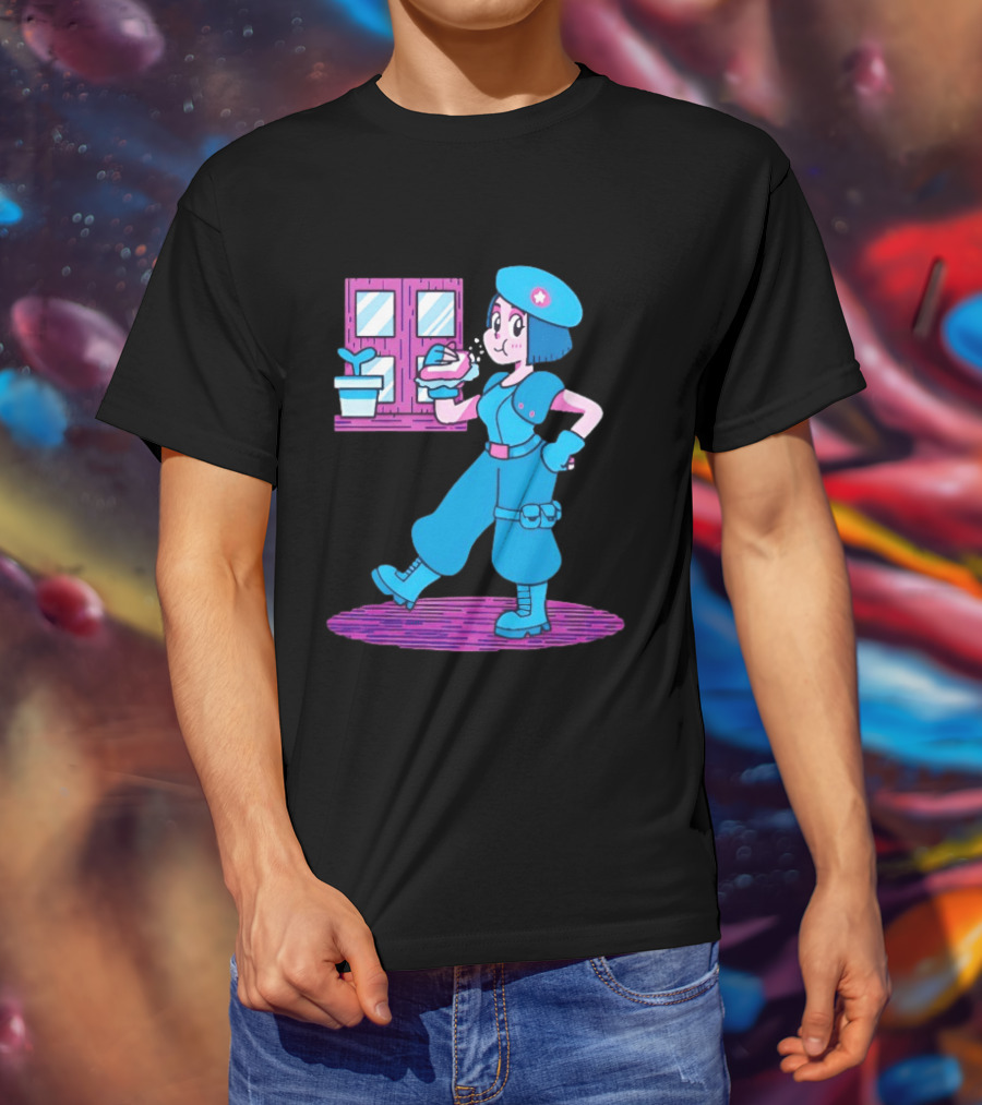 Cartoon Zombie Fighter Holding Plant And Spray T-Shirt