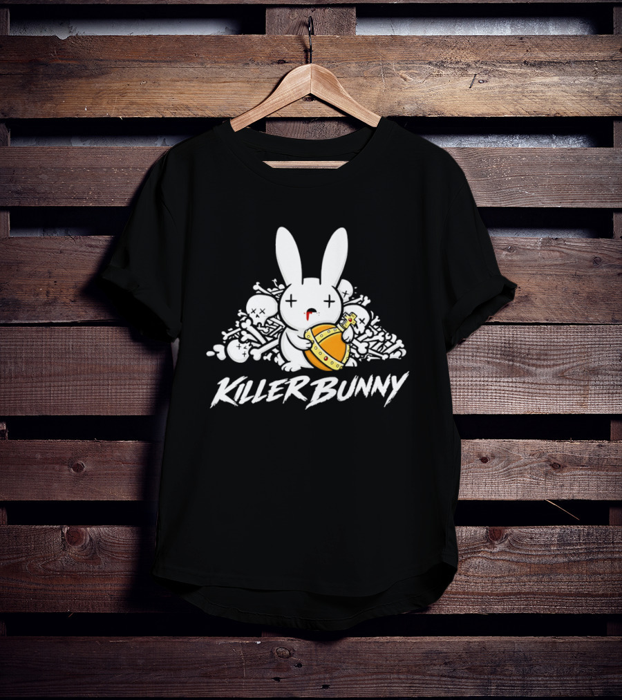 Killer Bunny Cuddly Rabbit With Sword Amidst Bones T-Shirt