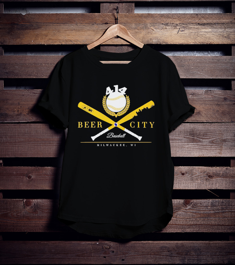 Beer City Baseball 414 Milwaukee WI Bat Crossed Laurel T-Shirt