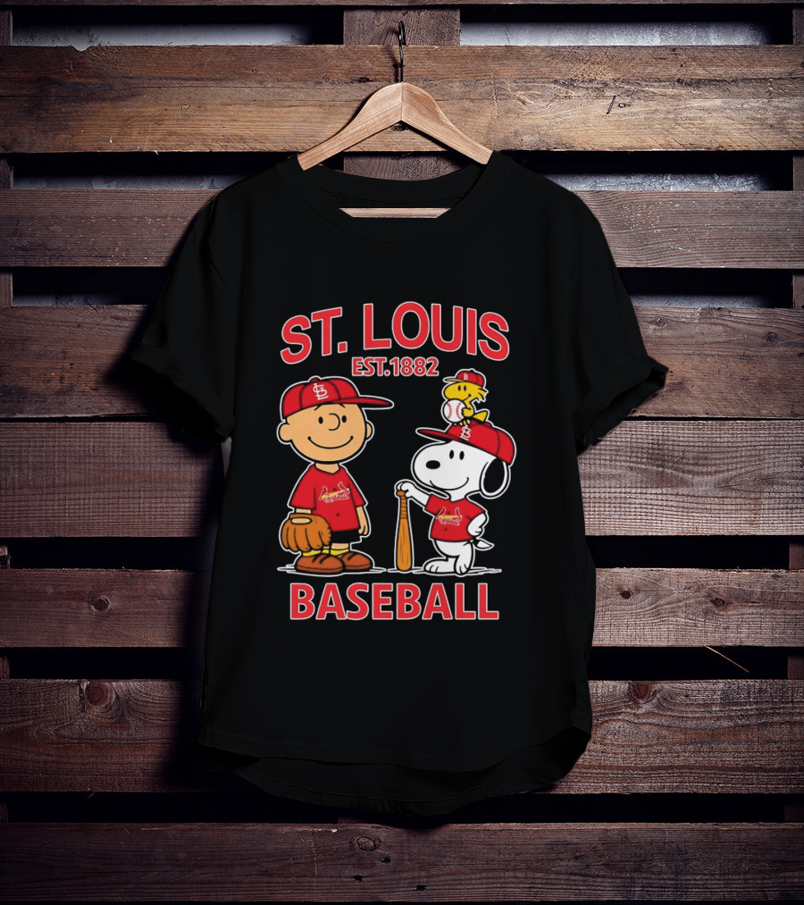Charlie Brown Snoopy Woodstock St Louis Cardinals Baseball Est 1882 T-Shirt