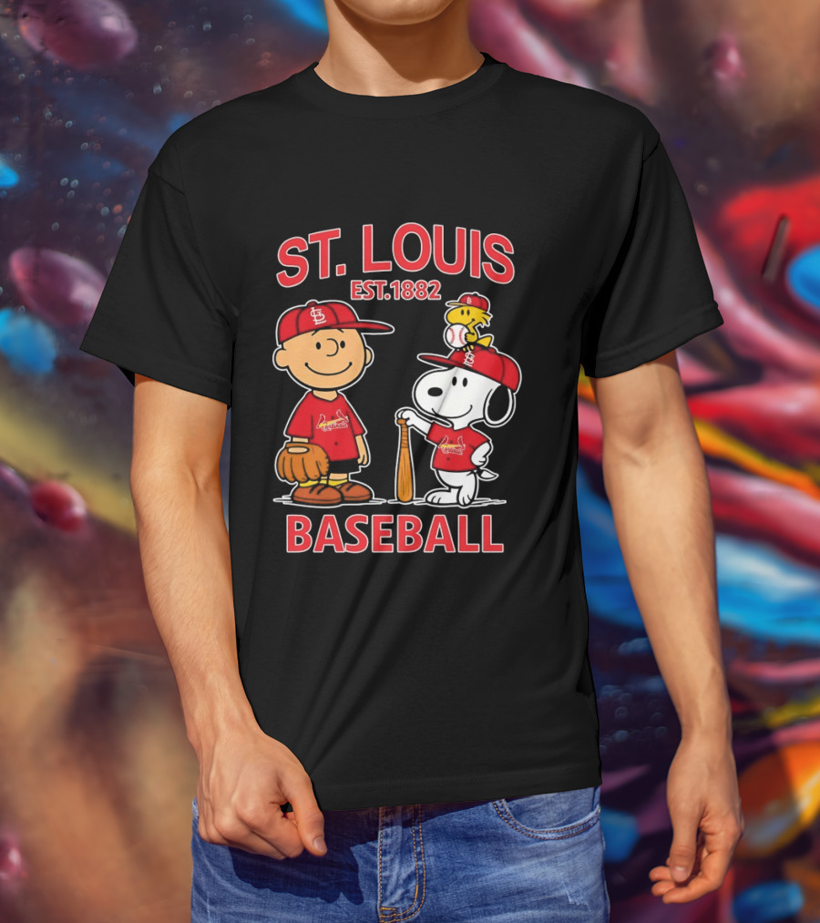 Charlie Brown Snoopy Woodstock St Louis Cardinals Baseball Est 1882 T-Shirt