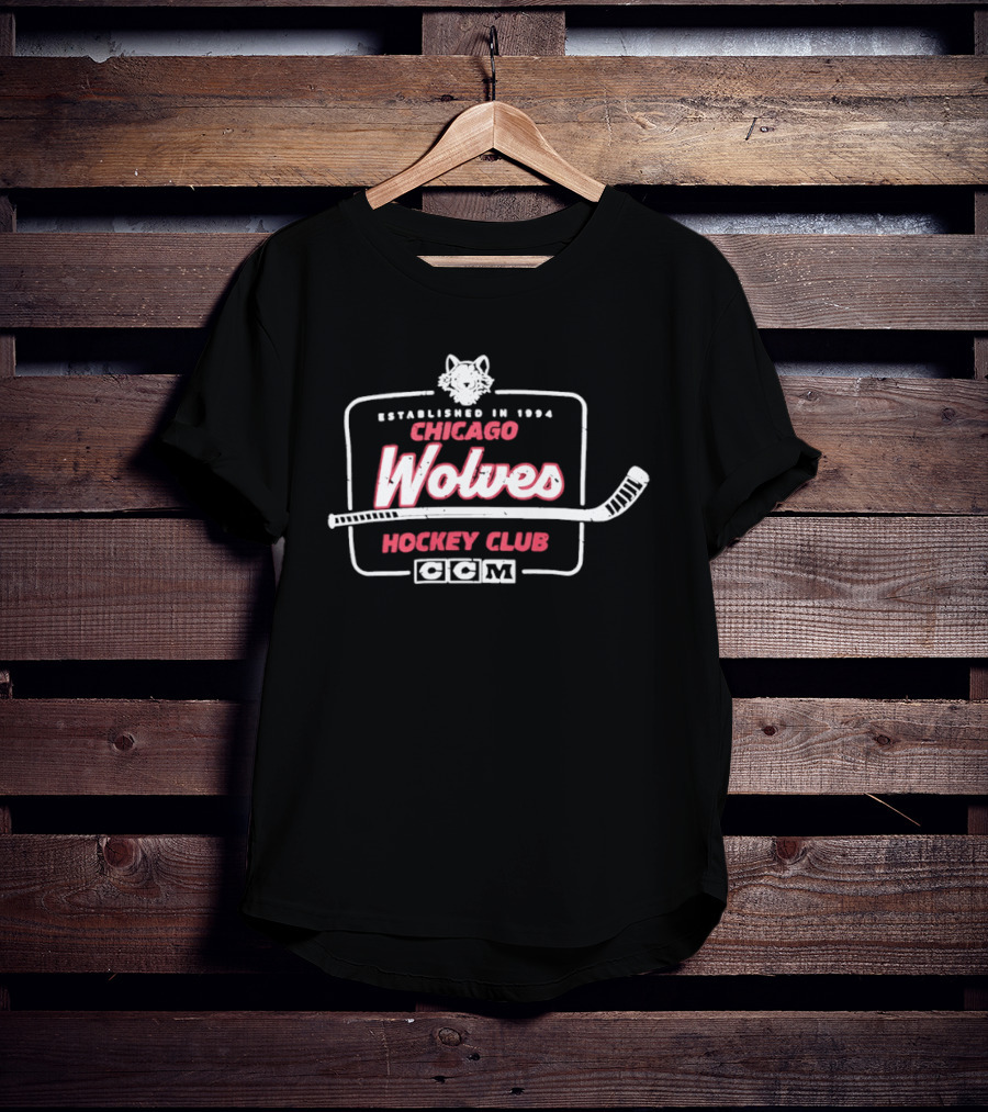 Chicago Wolves Established 1994 Hockey Club Retro Logo With Wolf And Hockey Stick T-Shirt
