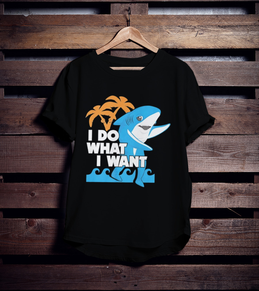 I Do What I Want Shark Palm Tree Sea Waves T-Shirt
