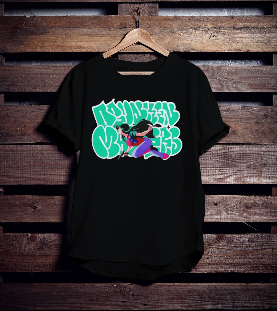 Drunken Masters Anime Girl Green Graffiti Gun Action T-Shirt