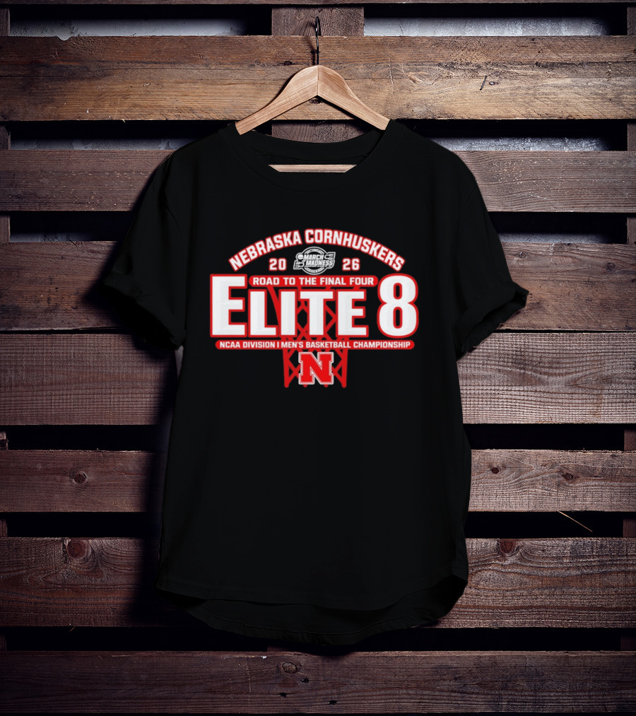 Nebraska Cornhuskers 2026 NCAA Division I Men's Basketball Championship Road To The Final Four Elite 8 T-Shirt