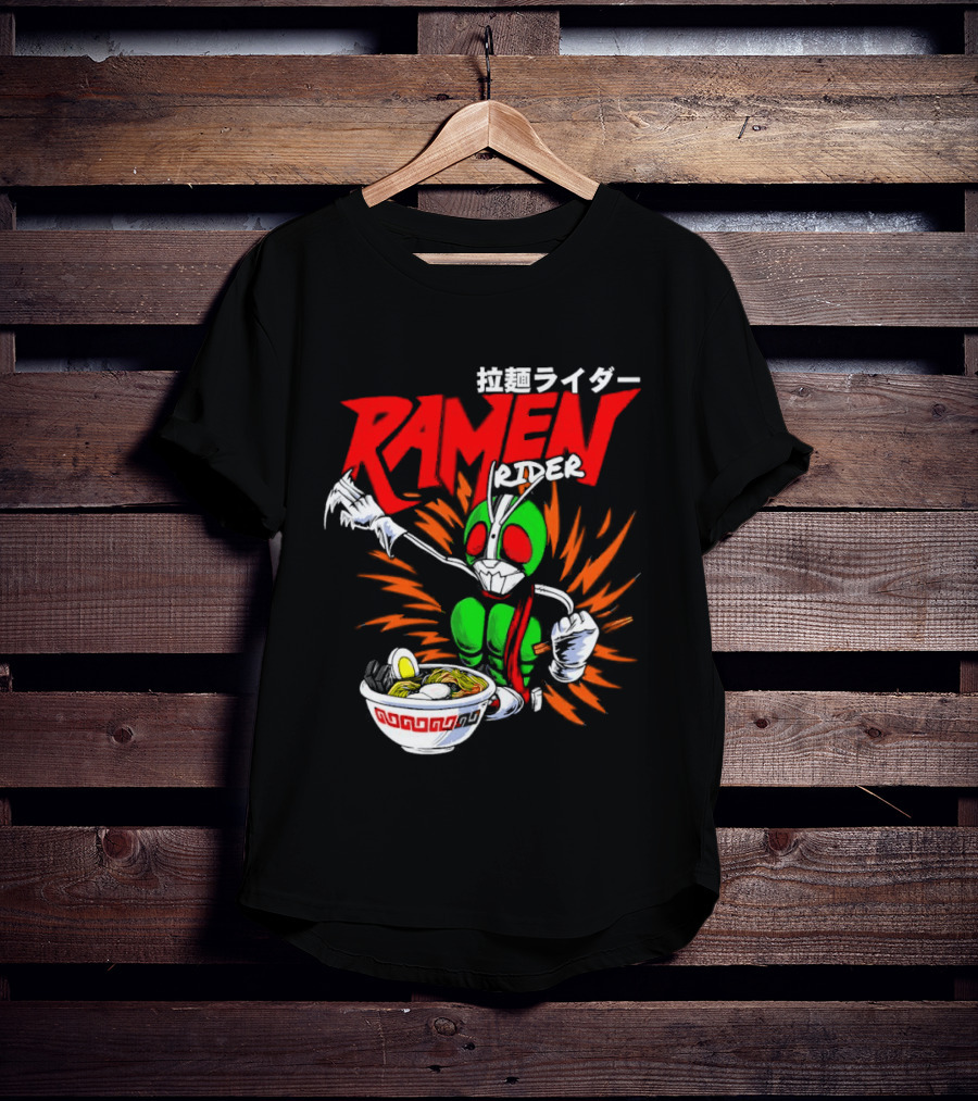 Ramen Rider Japanese Text Meme Funny Bowl Explosion T-Shirt