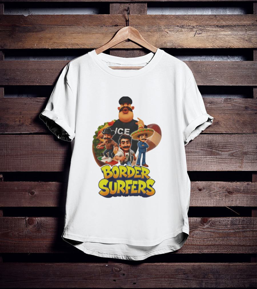 Border Surfers ICE Cartoon Characters Mexican Hat T-Shirt