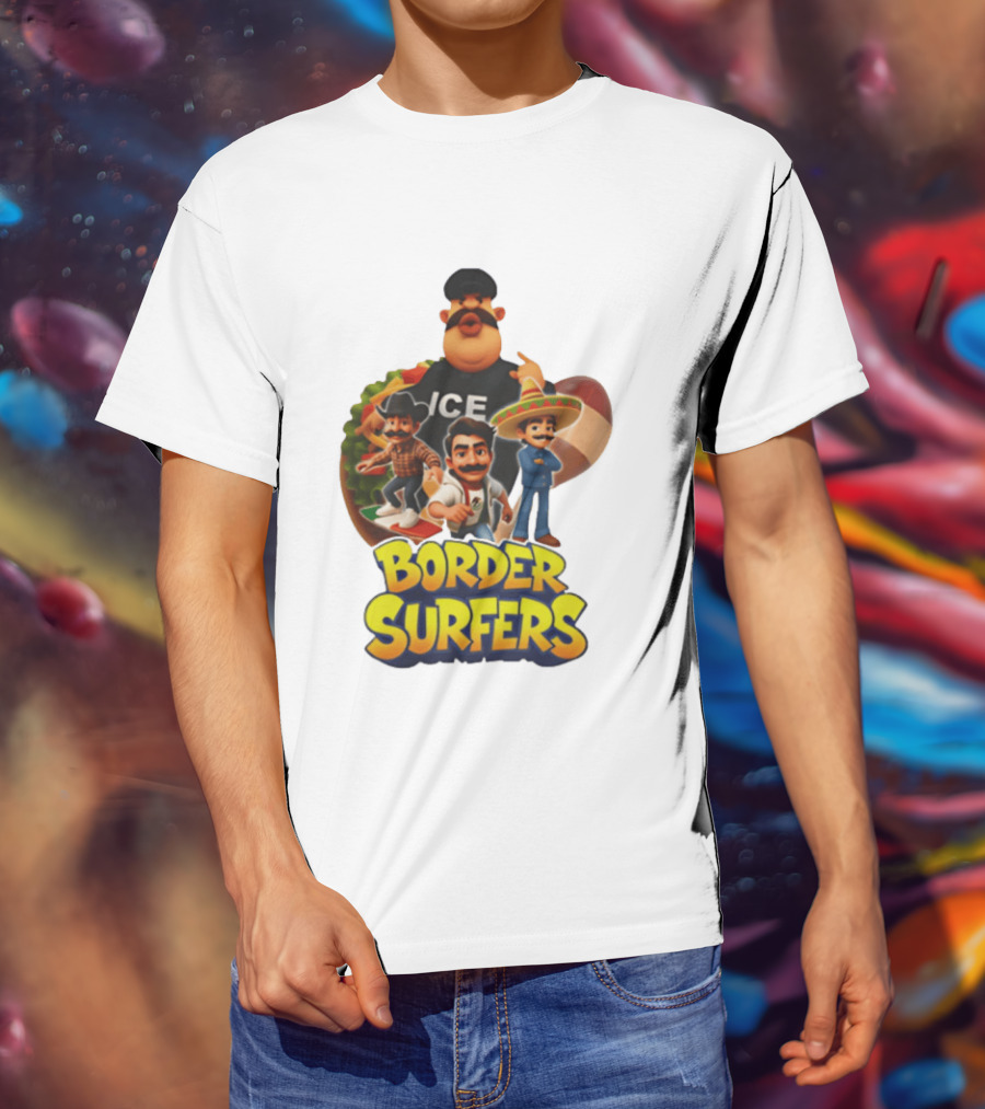 Border Surfers ICE Cartoon Characters Mexican Hat T-Shirt
