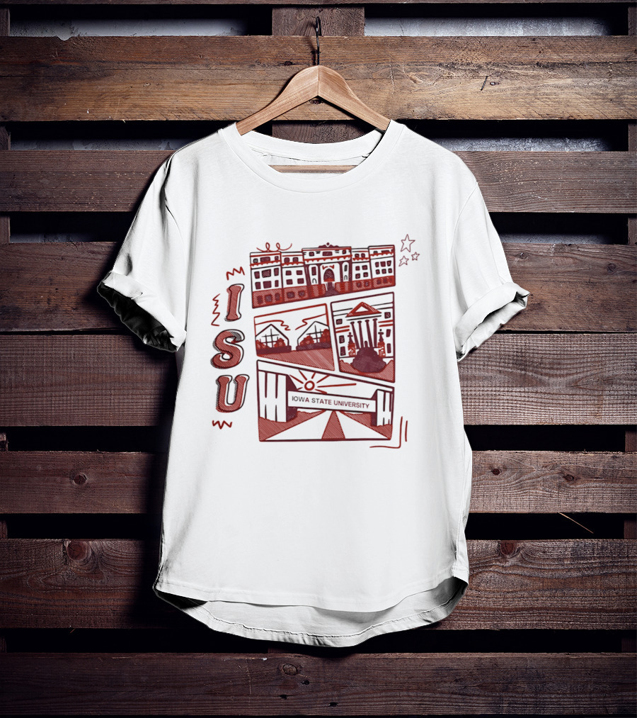 Iowa State University ISU Campus Landmarks Comic Paint T-Shirt