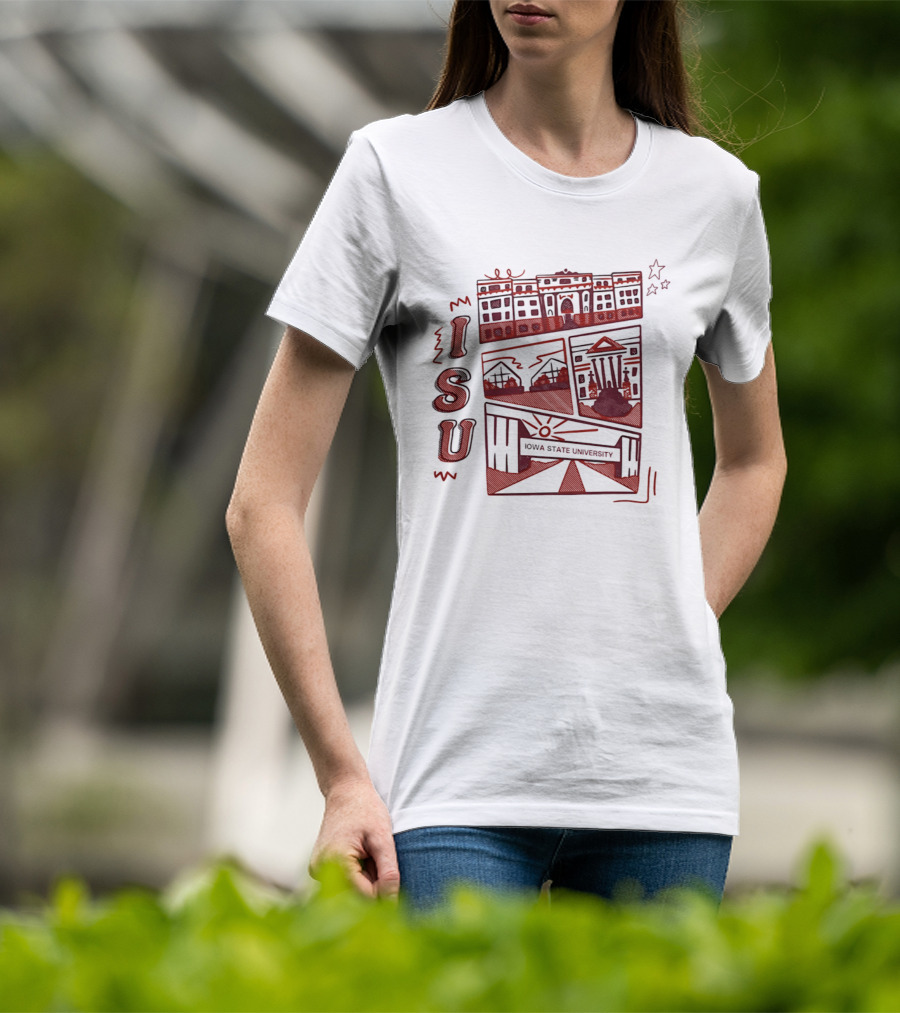 Iowa State University ISU Campus Landmarks Comic Paint T-Shirt