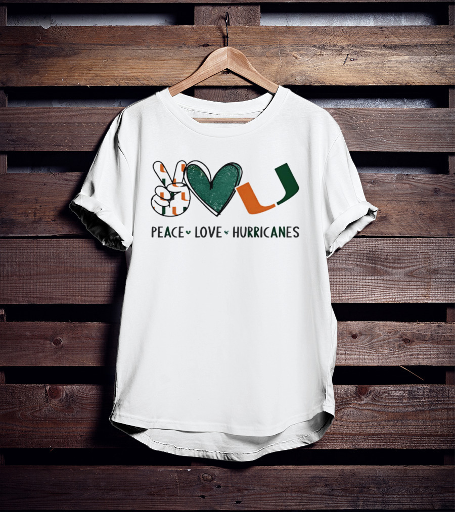 Peace Love Hurricanes Miami Hurricanes Football Hand Sign Heart Shape T-Shirt