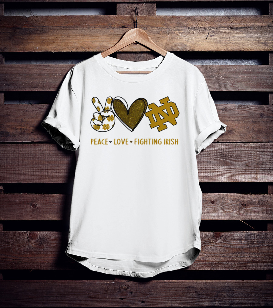 Peace Love Notre Dame Fighting Irish Hand Sign Heart Shape ND T-Shirt