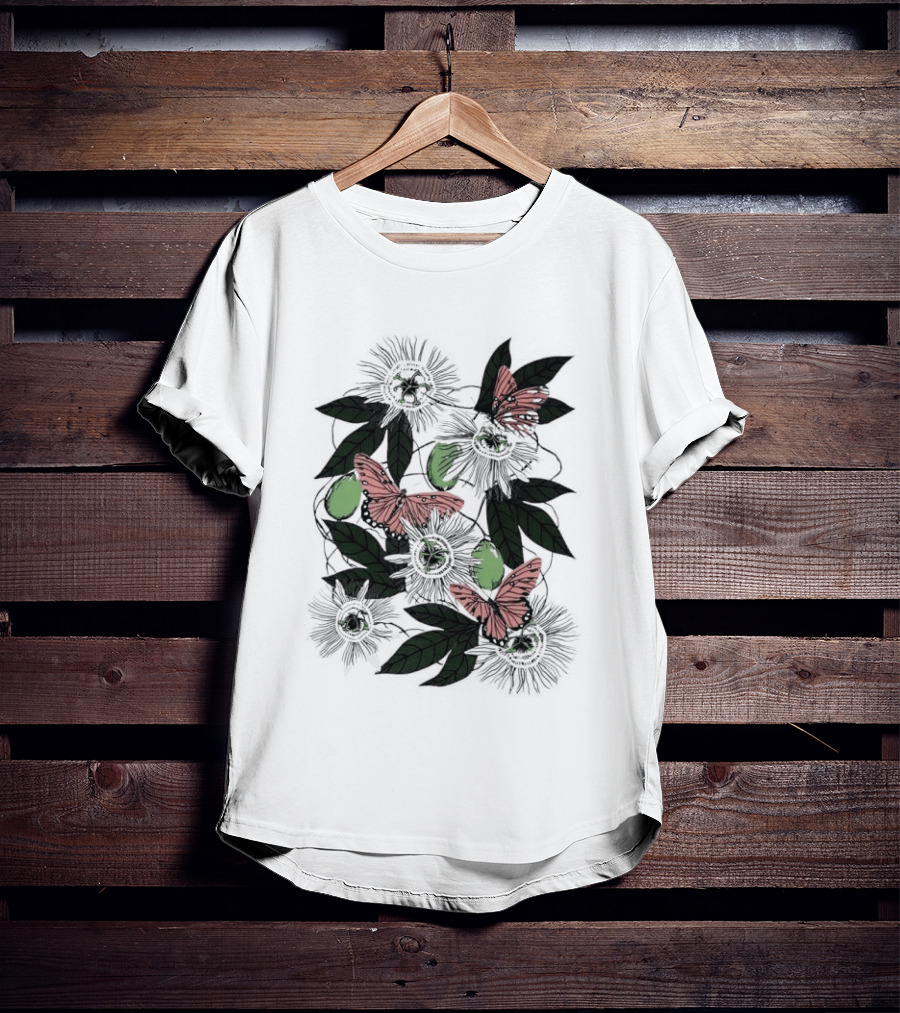 Passion Flower Pistachio Incarnata Red Butterflies Adult T-Shirt