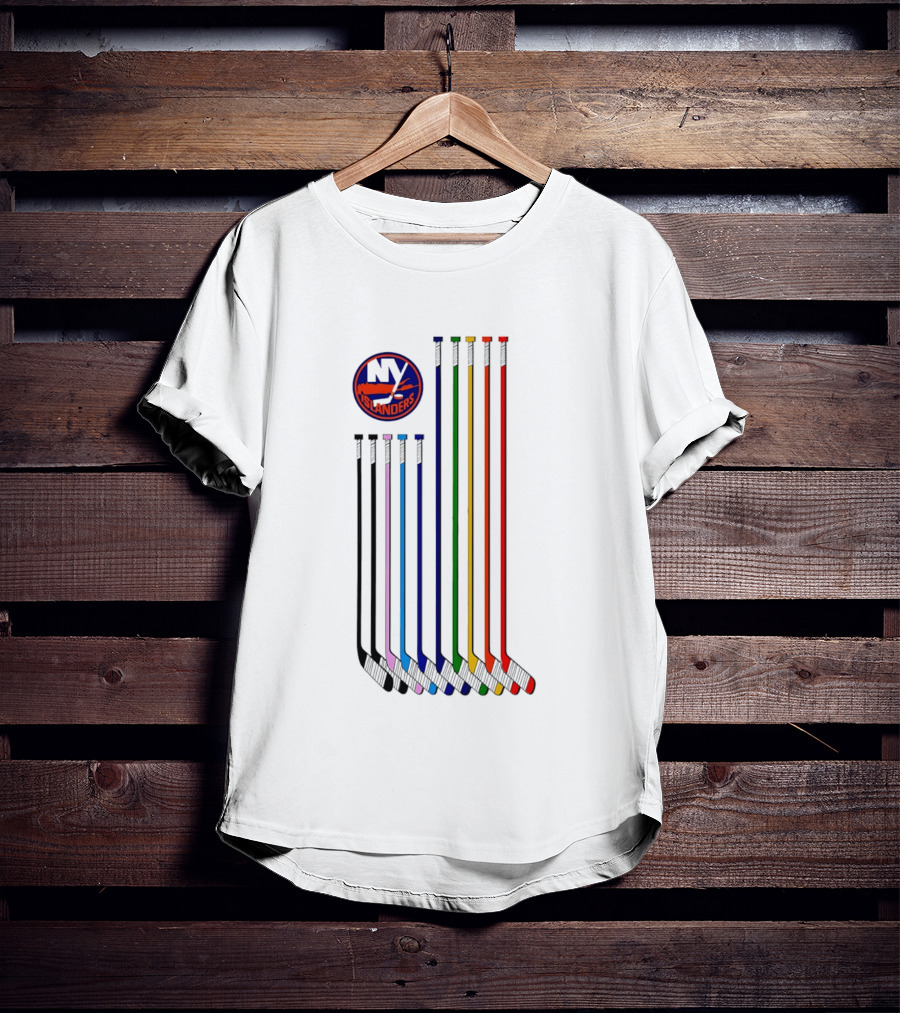 NY Islanders Hockey Pride LGBT Rainbow Sticks T-Shirt