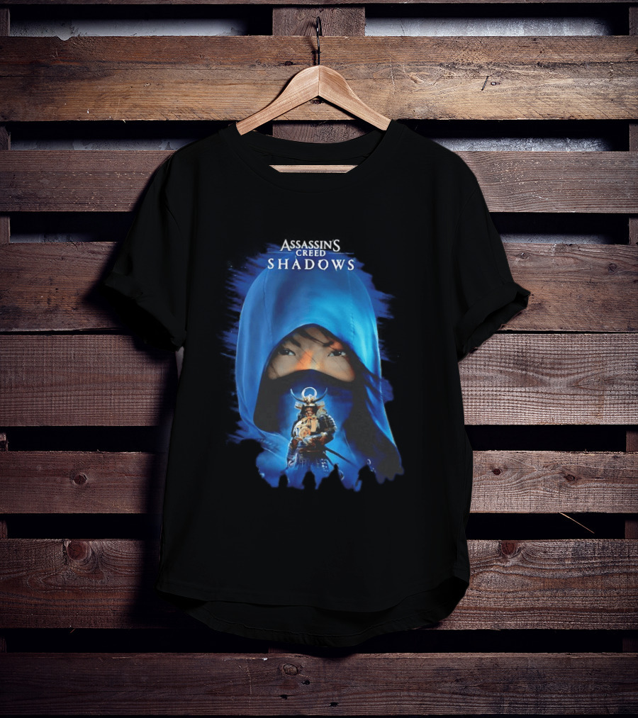 Assassin's Creed Shadows Blue Cloaked Figure With Samurai Warrior T-Shirt