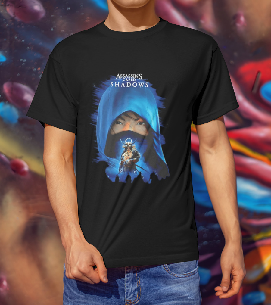 Assassin's Creed Shadows Blue Cloaked Figure With Samurai Warrior T-Shirt