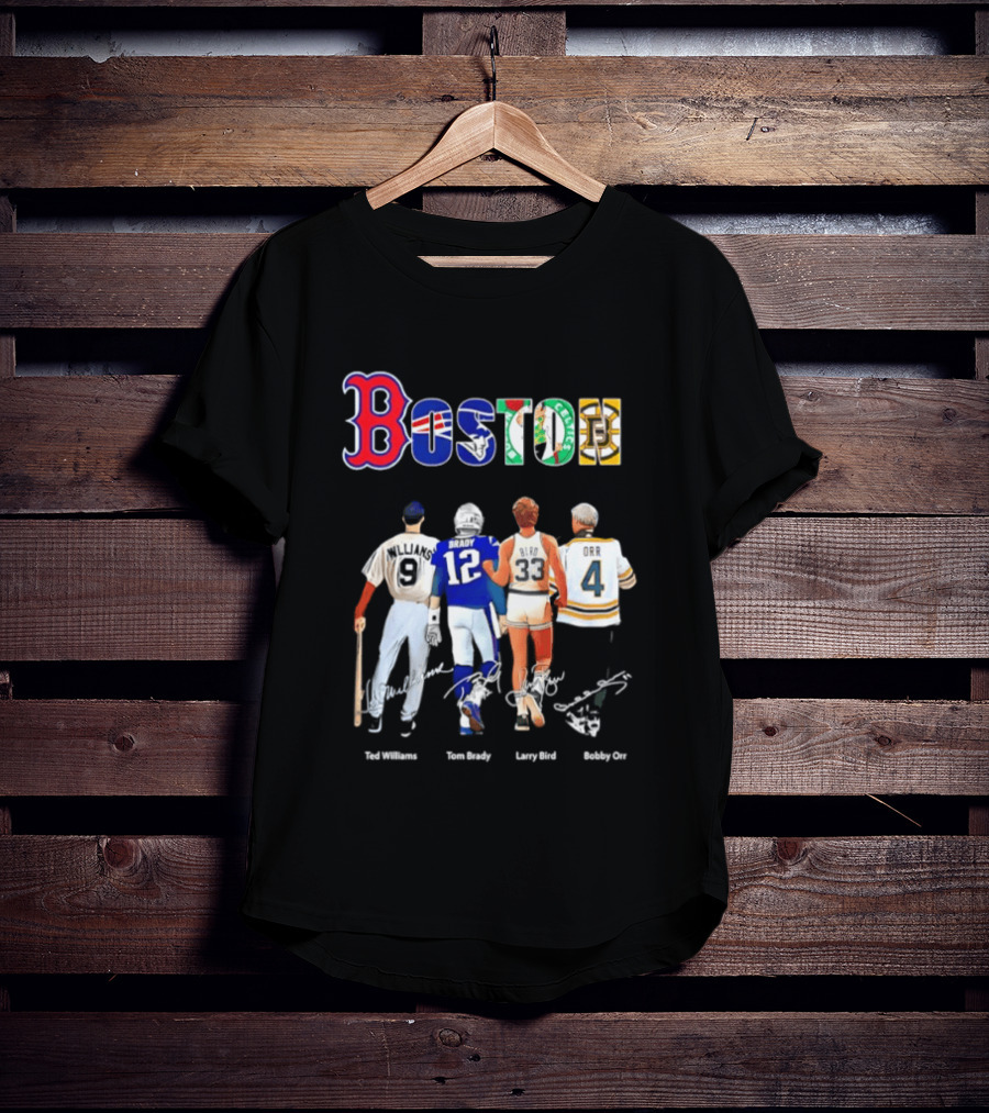 Boston Sports Icons Ted Williams Tom Brady Larry Bird Bobby Orr T-Shirt