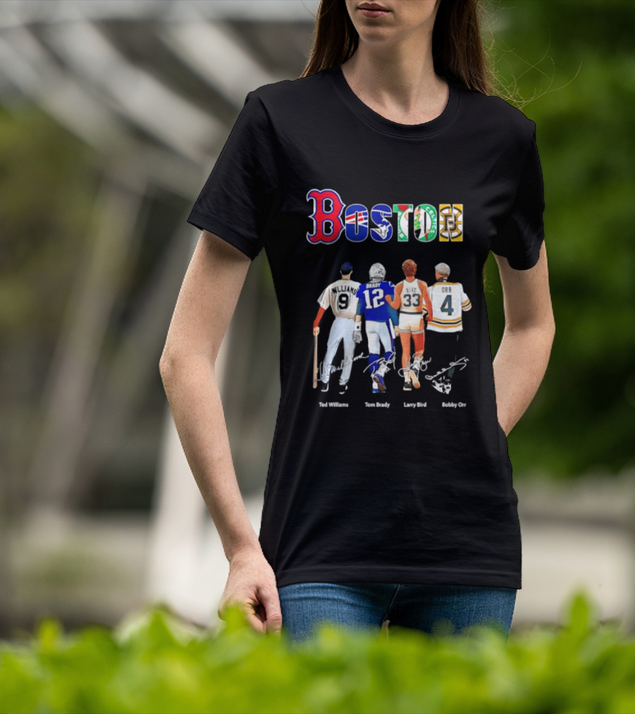 Boston Sports Icons Ted Williams Tom Brady Larry Bird Bobby Orr T-Shirt