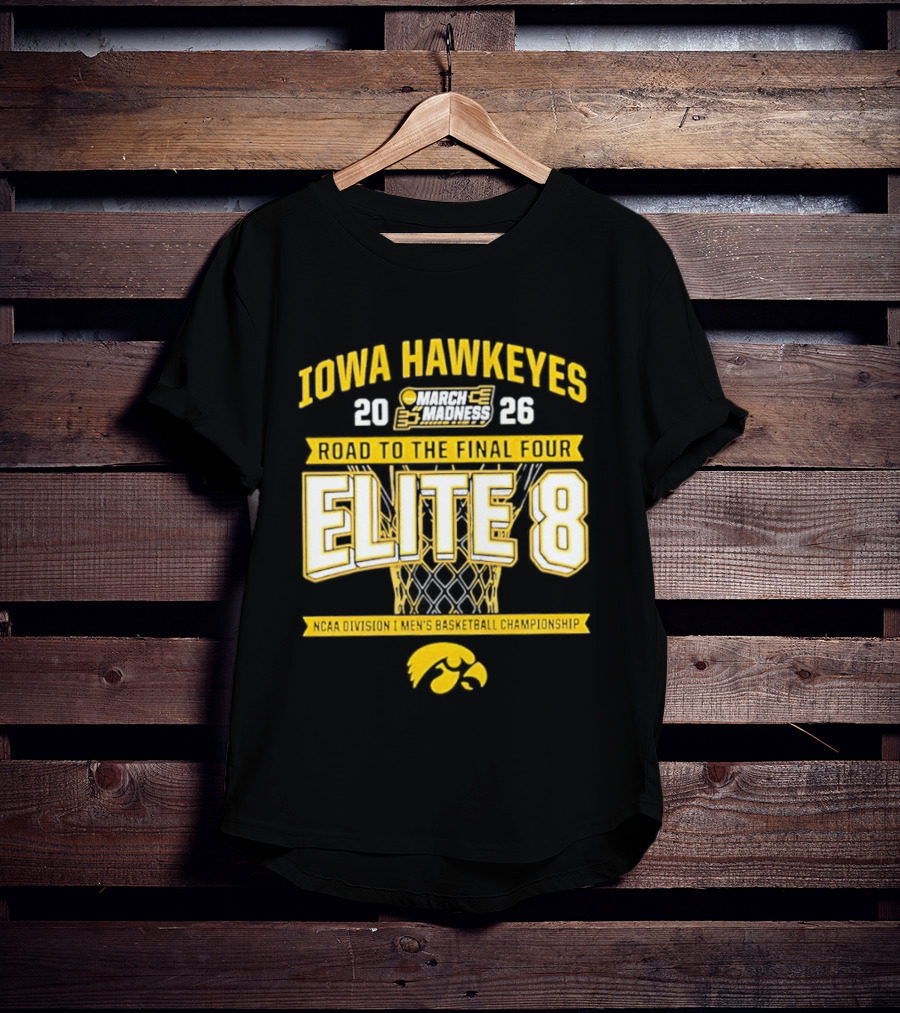 Iowa Hawkeyes 2026 Road To The Final Four Elite 8 NCAA Division I Men's Basketball Championship T-Shirt