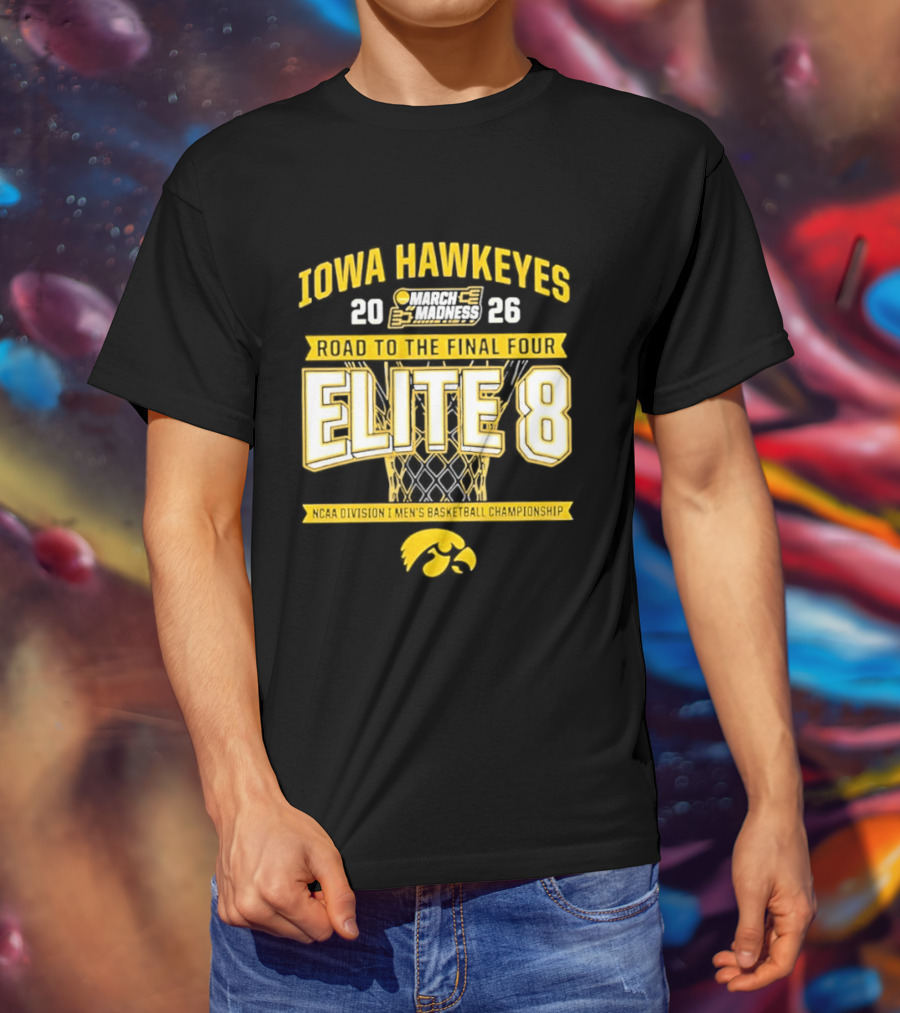 Iowa Hawkeyes 2026 Road To The Final Four Elite 8 NCAA Division I Men's Basketball Championship T-Shirt