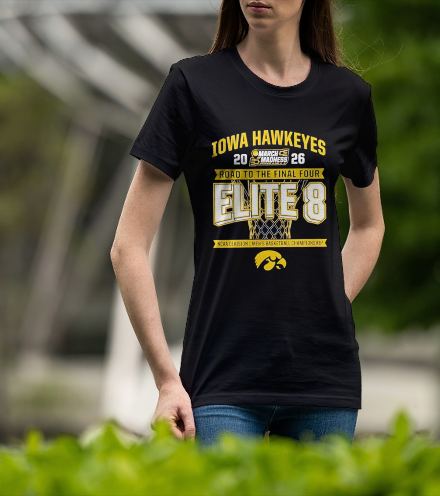 Iowa Hawkeyes 2026 Road To The Final Four Elite 8 NCAA Division I Men's Basketball Championship T-Shirt