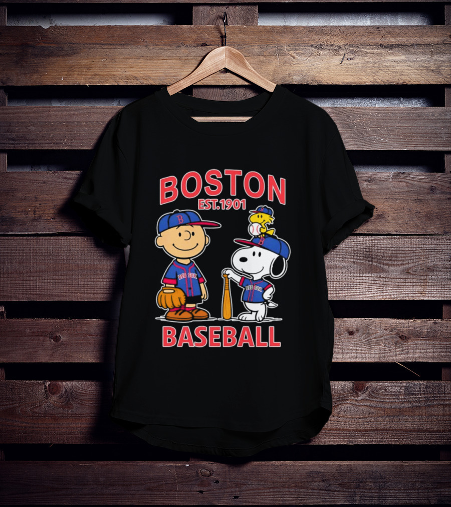 Boston Baseball Charlie Brown Snoopy Red Sox Est 1901 T-Shirt