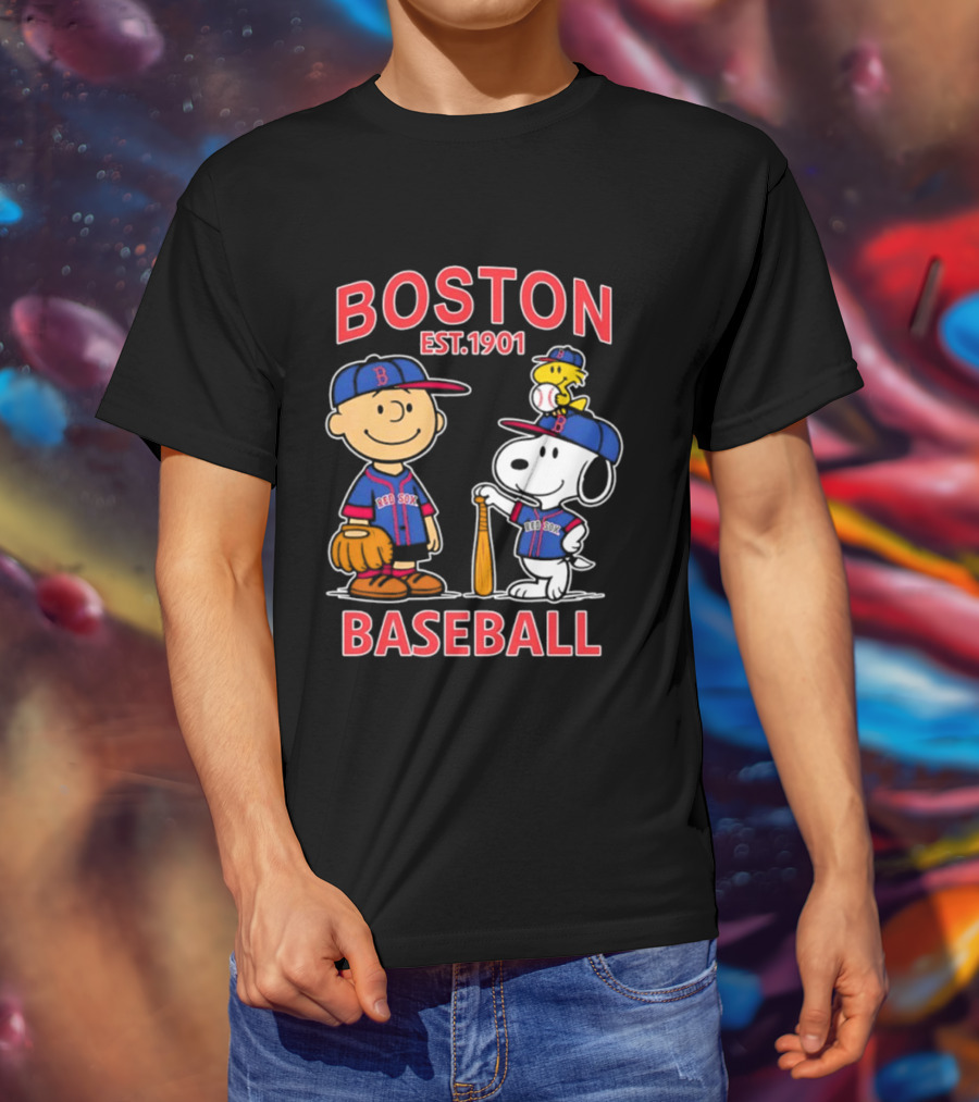 Boston Baseball Charlie Brown Snoopy Red Sox Est 1901 T-Shirt