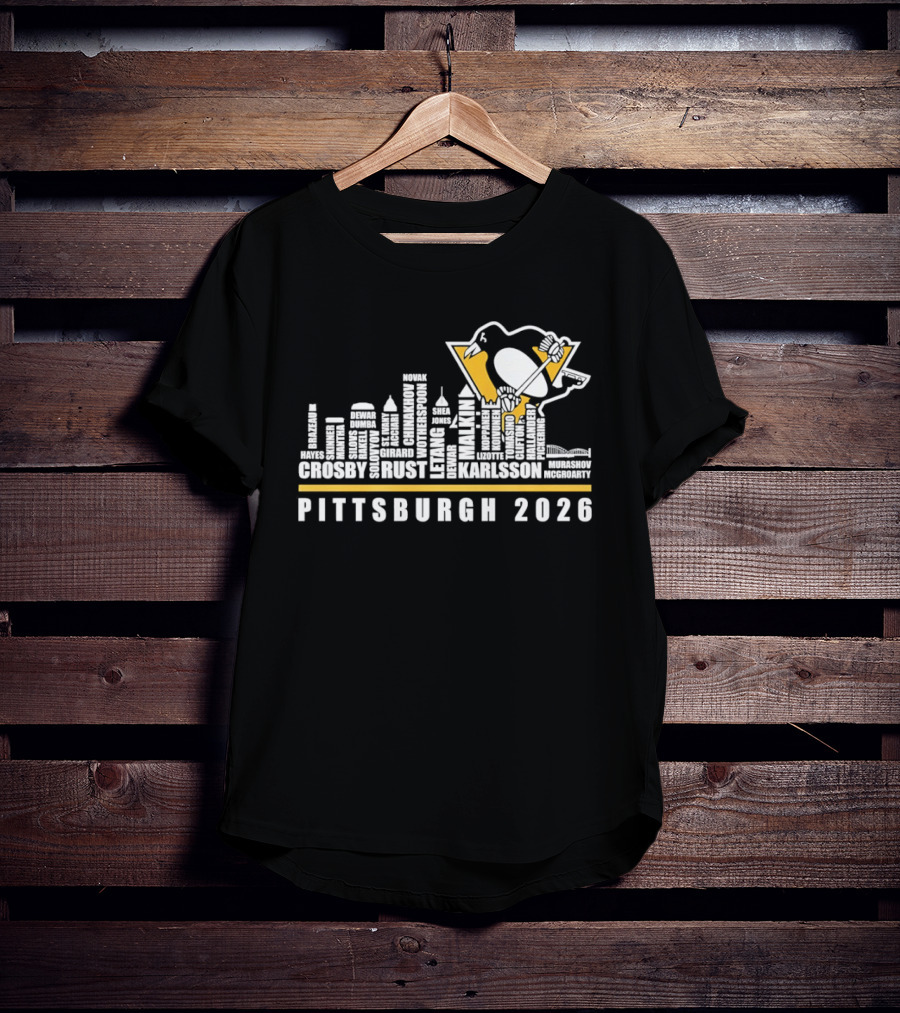 Pittsburgh 2026 Crosby Malkin Letang Guentzel Karlsson Hockey Team Skyline T-Shirt