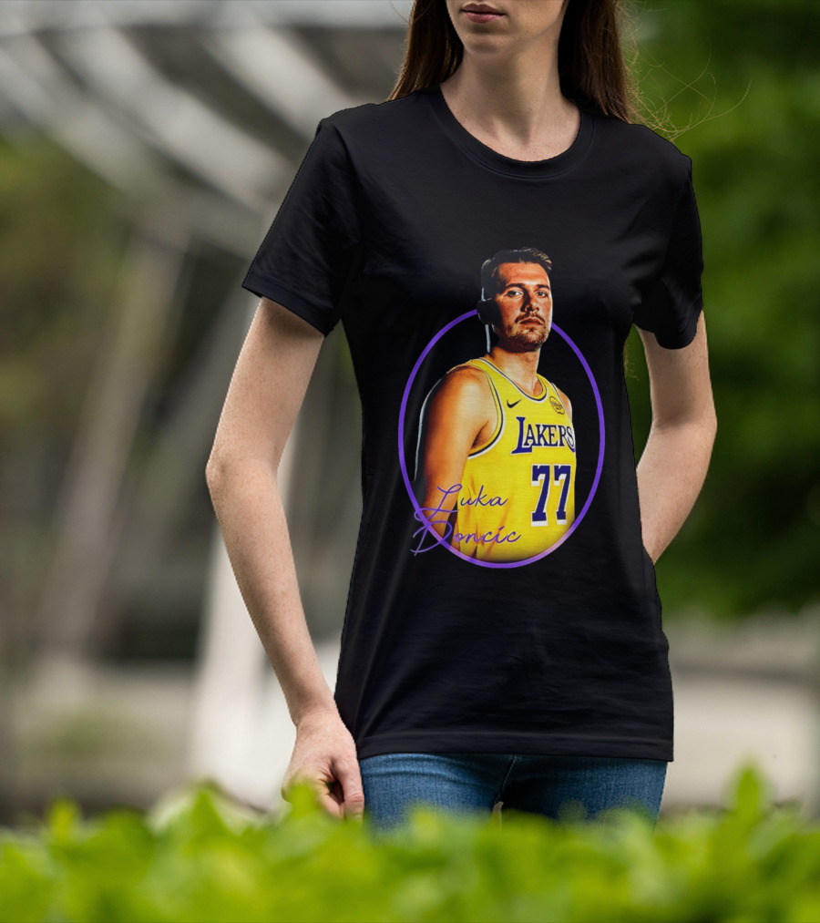 Los Angeles Lakers Luka Doncic 77 Yellow Jersey Image T-Shirt